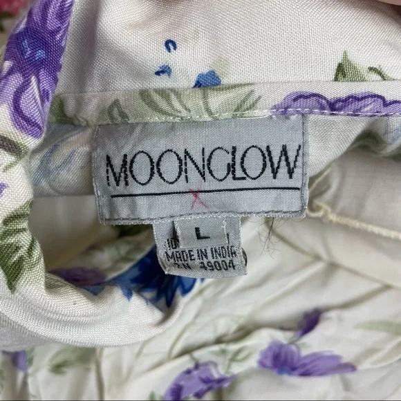 Vintage Moonglow Floral Maxi Dress Long Sleeve Women Size Large White Pink - Picture 2 of 10